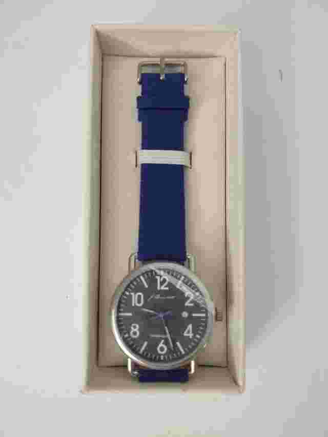 J. Brackett Camden 42 mm SS Case Gray Dial Swiss Ronda Movement Blue Wool Strap