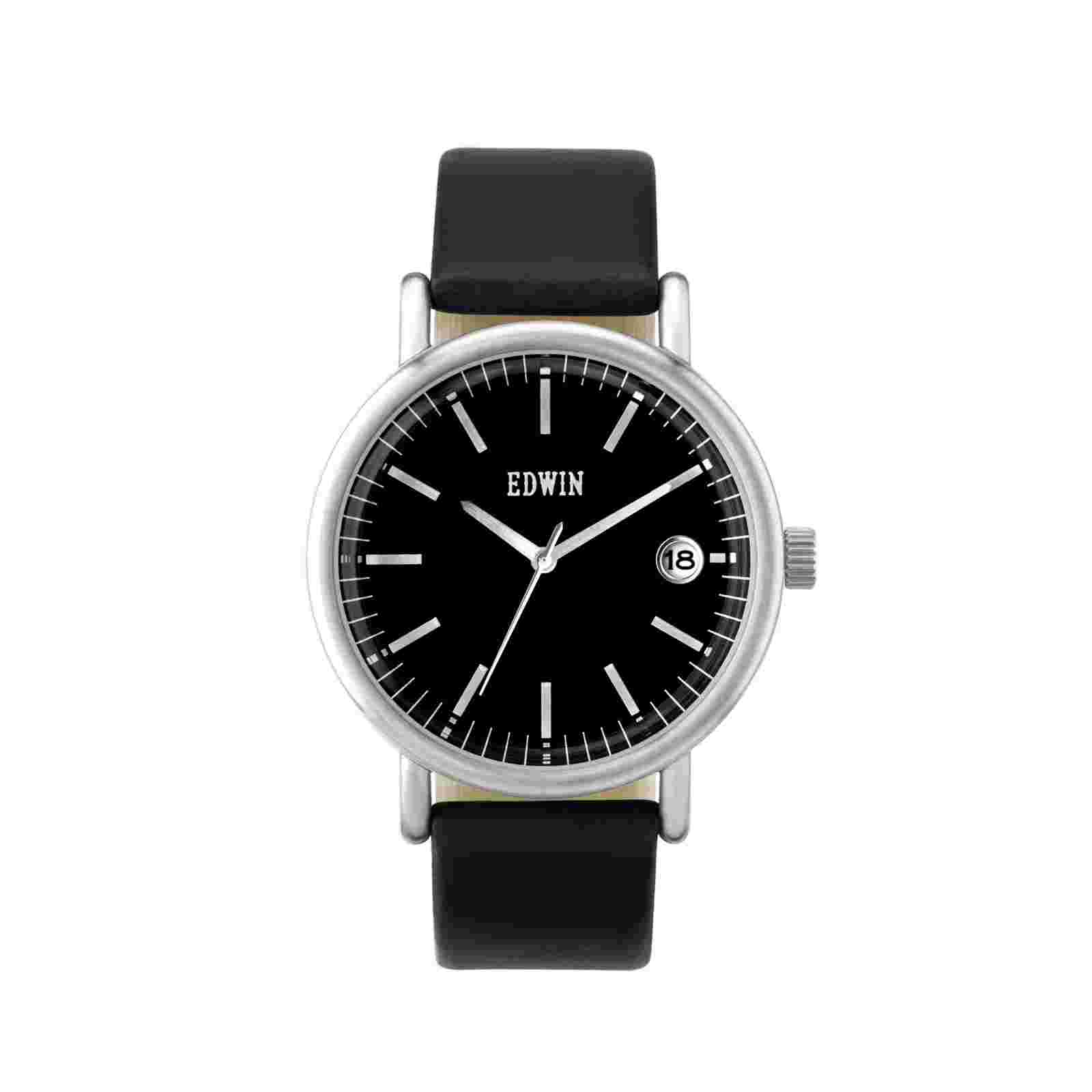 Edwin Epic Men's 3 Hand-date Watch Stainless Steel Case With Black Leather Band
