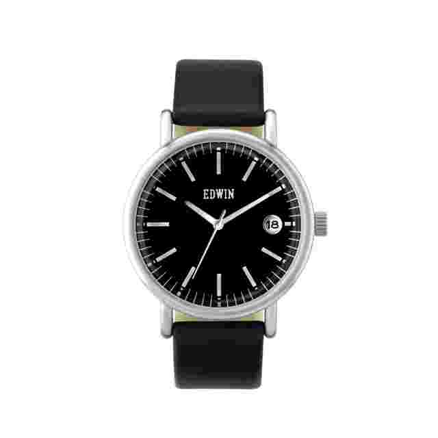 Edwin Epic Men's 3 Hand-date Watch Stainless Steel Case With Black Leather Band