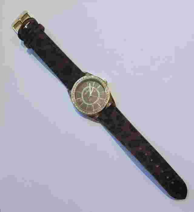 Manhattan By Croton Animal Print Leopard Crystal Accents Pave Watch New