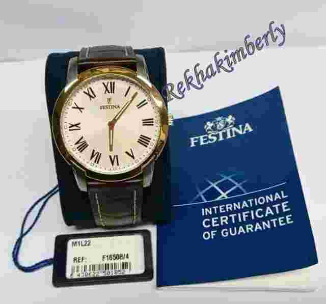Festina Quartz Watch Men's Gold Tone 41mm Brown Leather Strap F16508-4