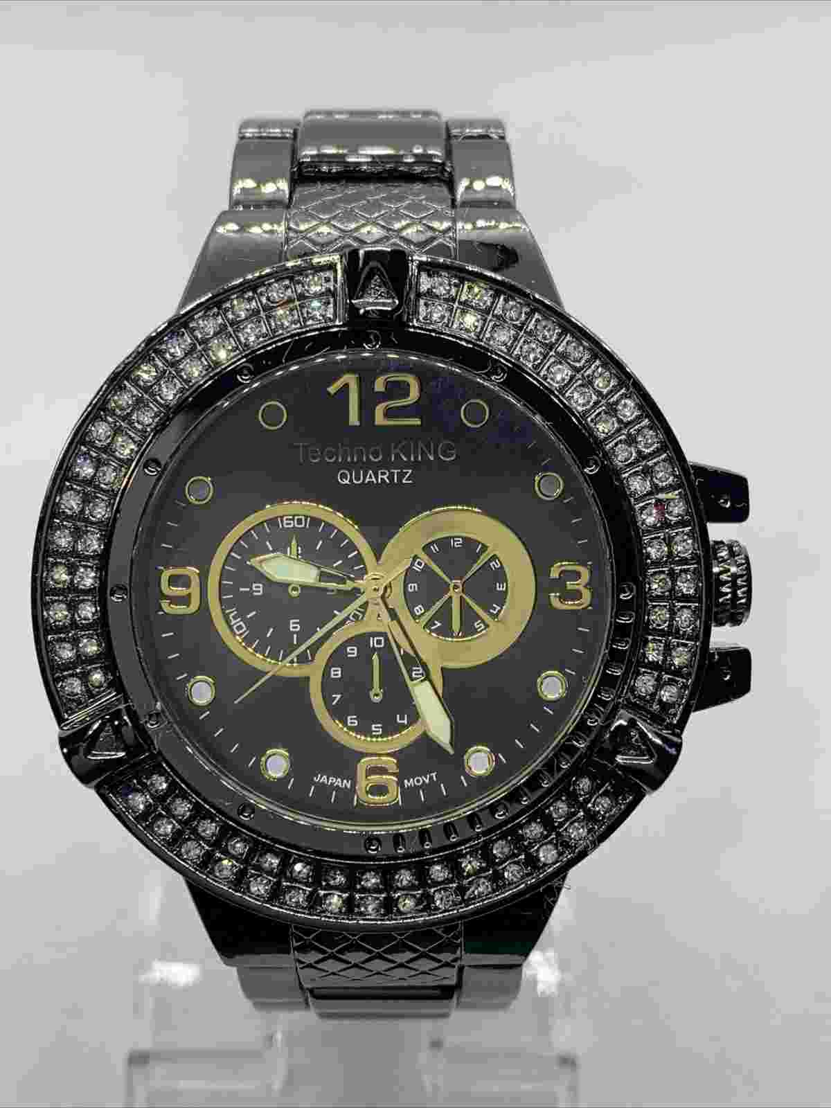 TECHNO KING Mens Watch. Blingy!New Battery. Adjustable Band.  Stock#035.