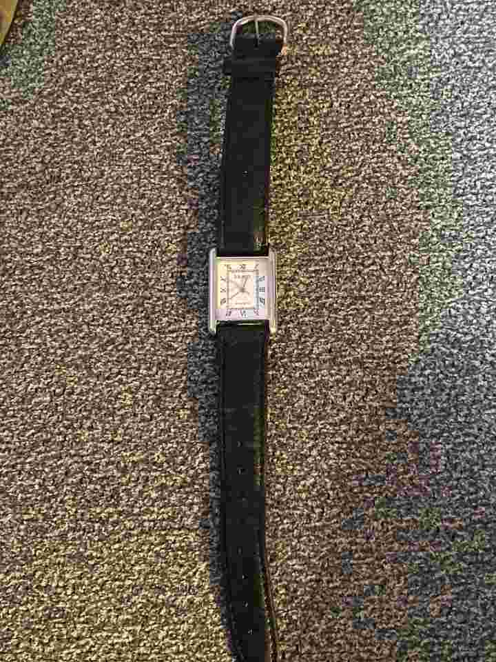 Monet Ladies Silver Tone White Roman Numbers Dial Tank Watch With Black Leather