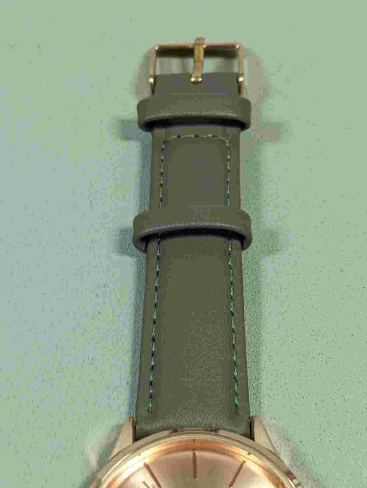 Monroe By Maestro Rose Gold Tone Dial Round Case Gray Leather Band Watch