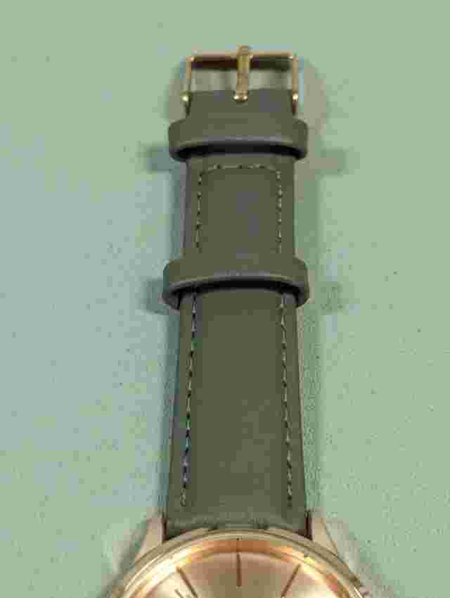 Monroe By Maestro Rose Gold Tone Dial Round Case Gray Leather Band Watch