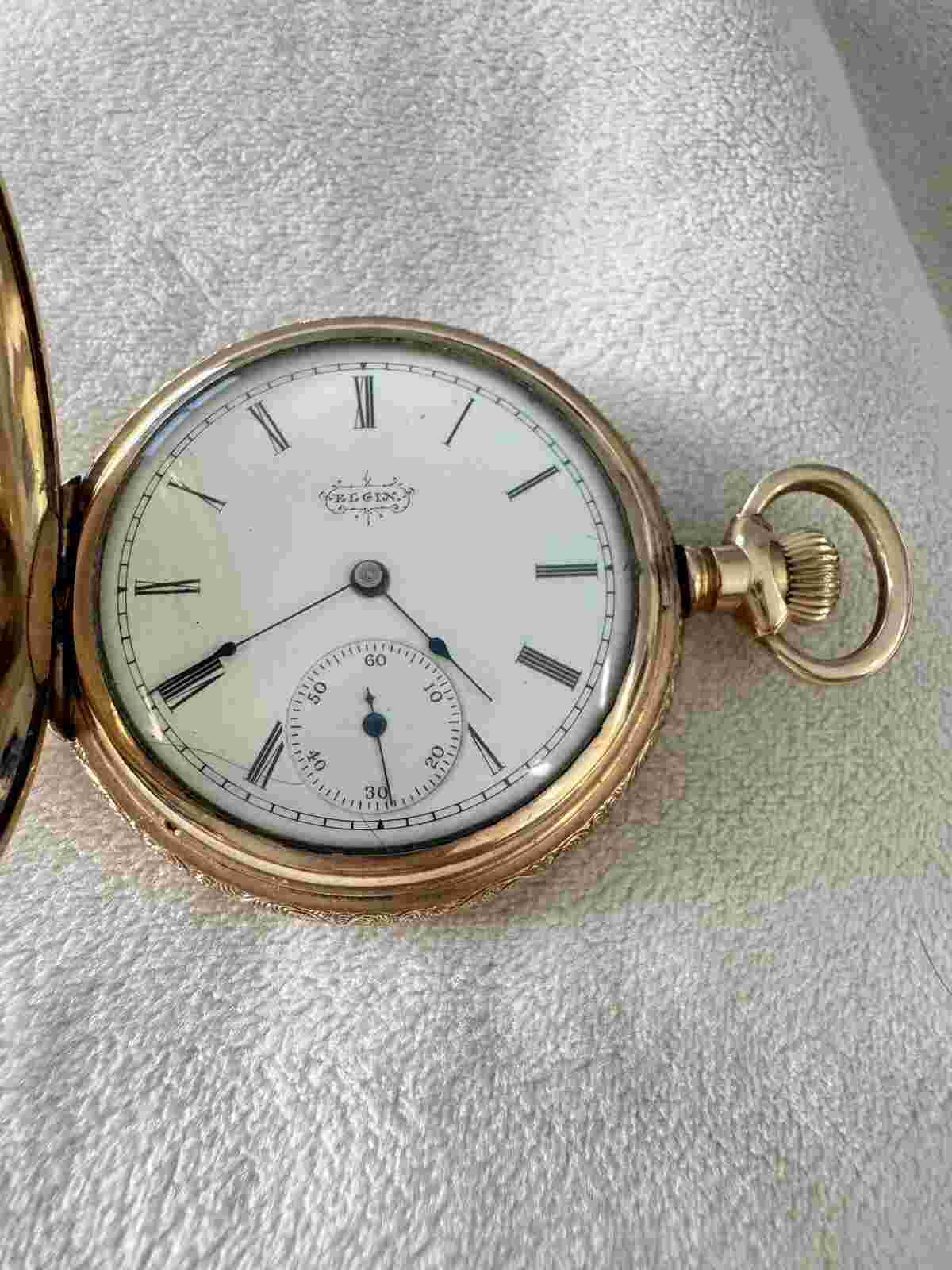 Antique ELGIN Nat'l Tricolor Gold Hunter Case Pocket Watch 14k Gold