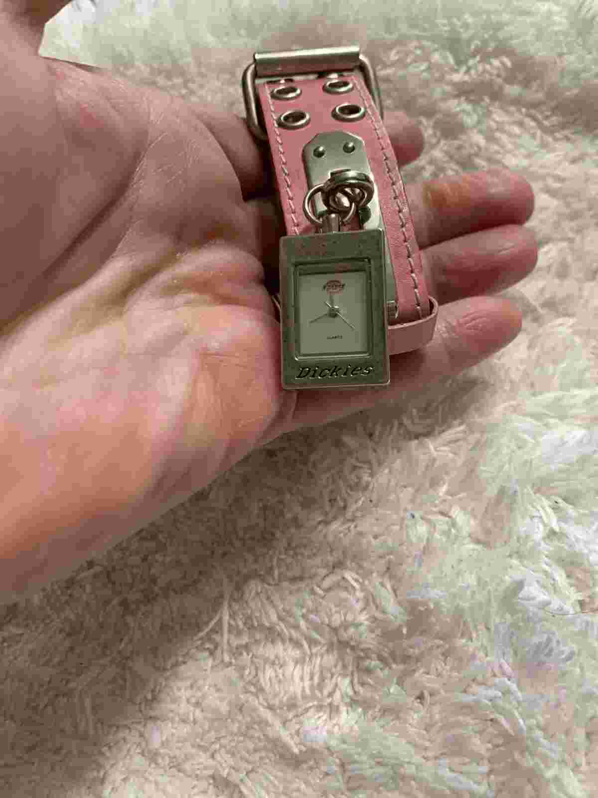 Dickies Quartz Ladies Silver Watch w/ Pink Leather Band - Need Battery