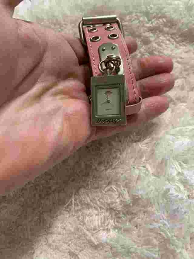 Dickies Quartz Ladies Silver Watch w/ Pink Leather Band - Need Battery