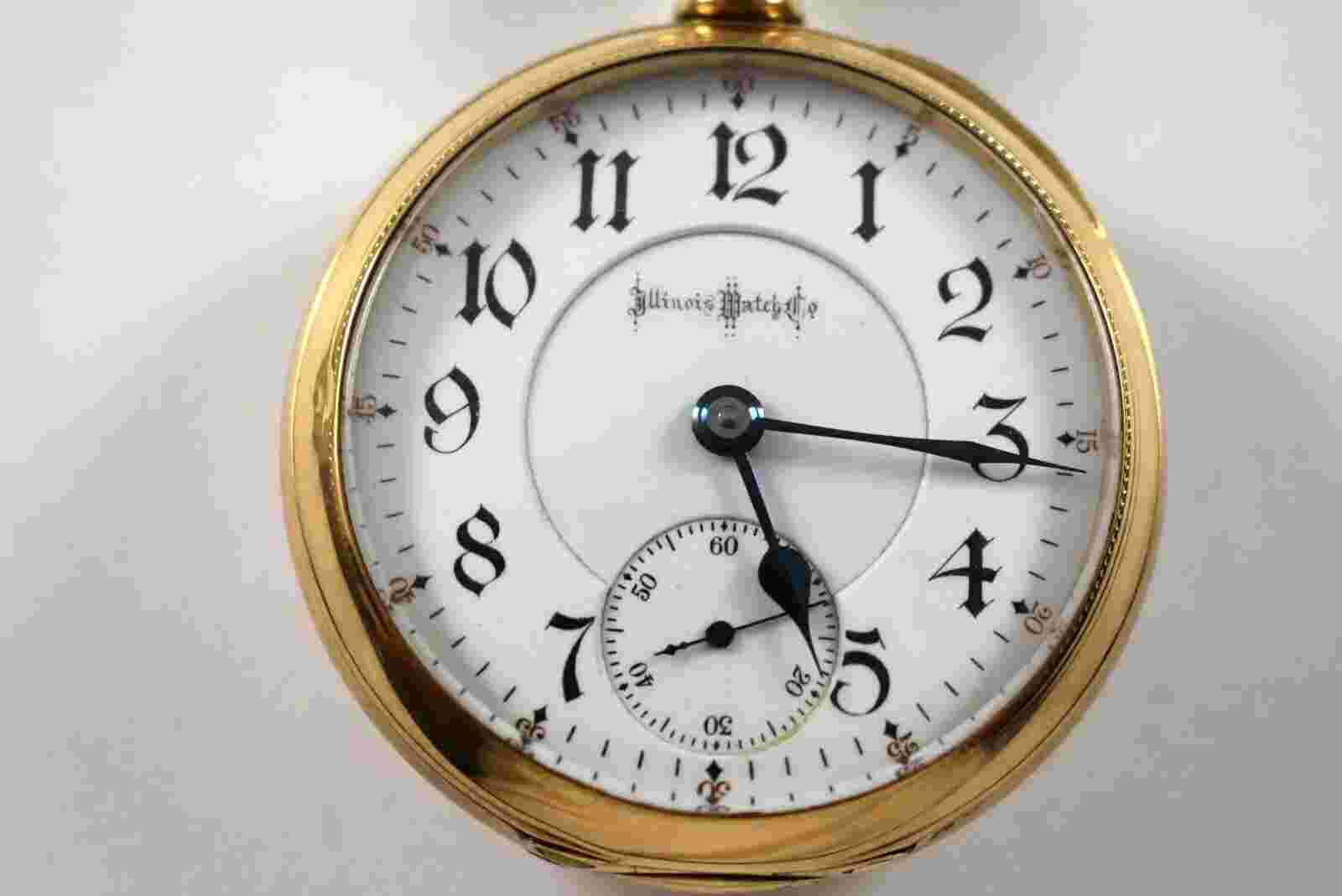 1895 Illinois RR Bunn Special 18s 24J OF Pocket Watch w/Bay State 14K Gold Case