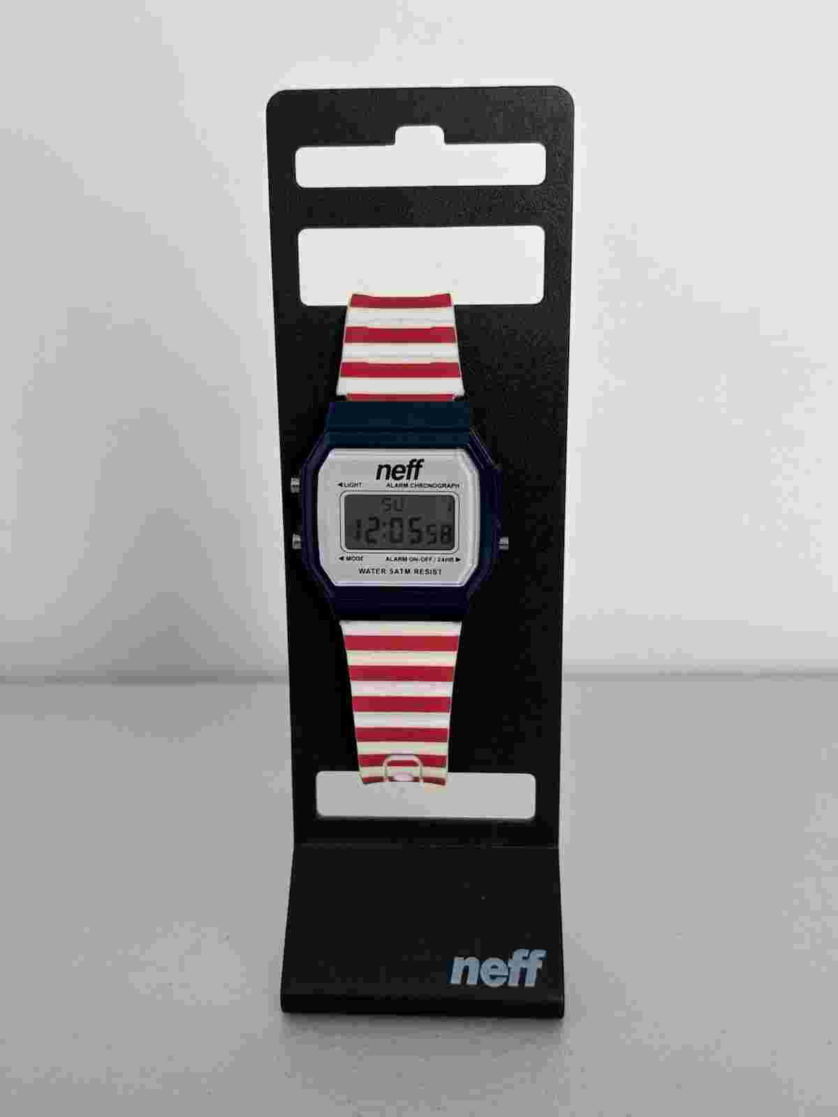 Neff Flava Unisex Adult white Digital Watch WR Backlight Blue Red white Stripes