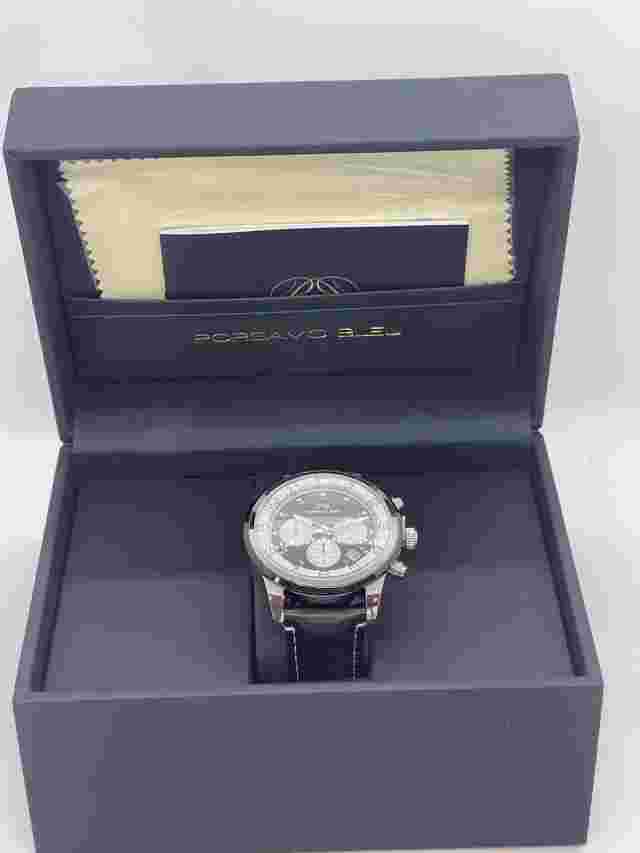 NEW PORSAMO BLEU Men’s 44mm Arthur Genuine Leather Black Strap Chronograph Watch