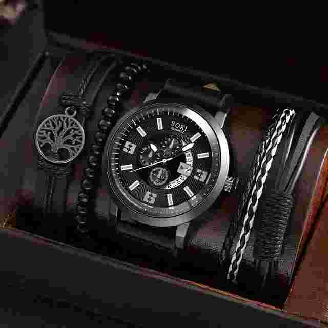 Soki Quartz Mens Watch and Bracelet Set