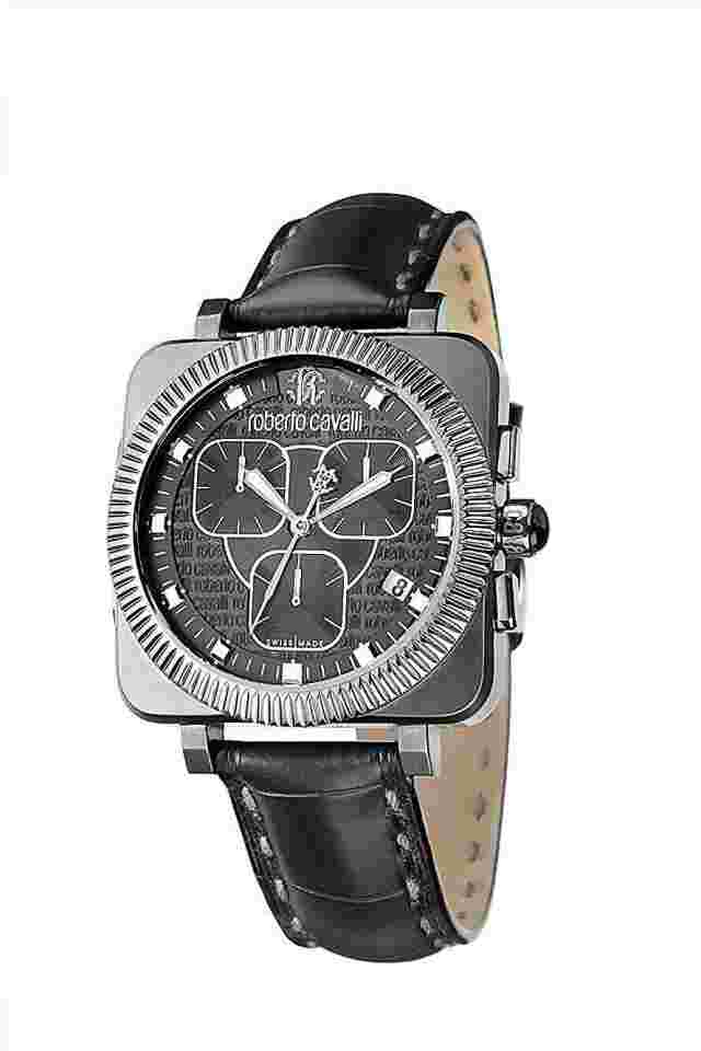 Roberto Cavalli Bohemienne Chronograph R7271666025 41mm Black Sapphire Crystal Stainless Steel Case with Black Alligator Leather Strap Men's Wristwatch