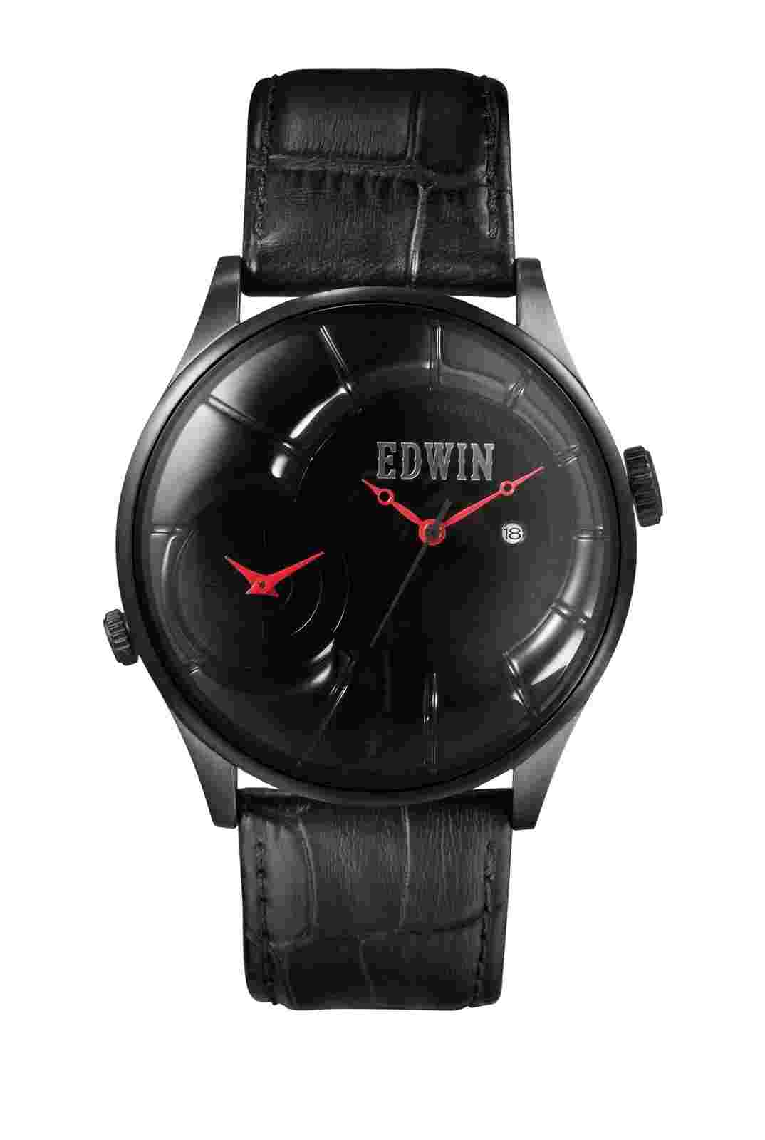 Edwin VINTAGED Men's Dual time Watch, Stainless Steel Case with Genuine Leather