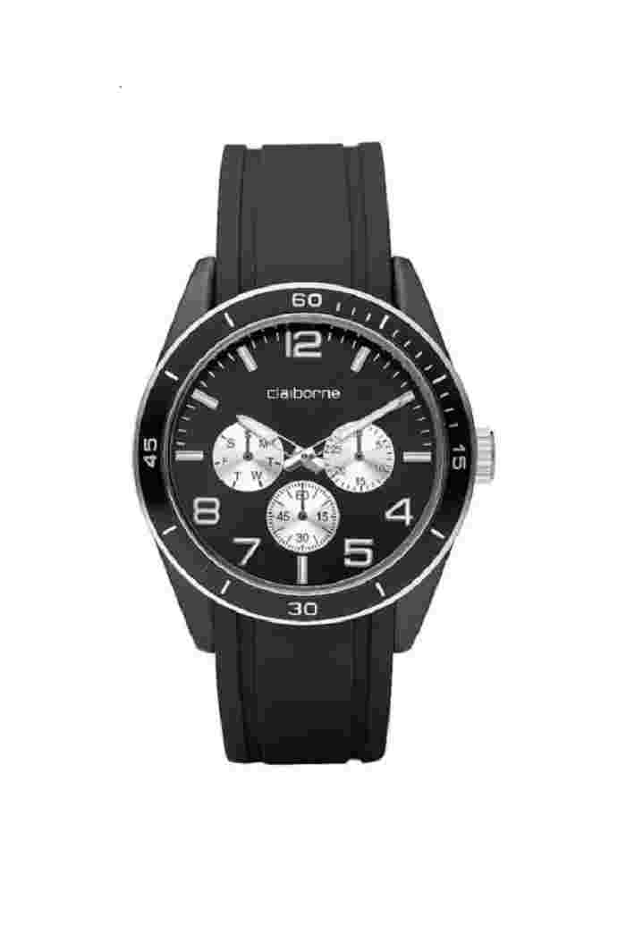 NEW CLAIBORNE BLACK RUBBER MULTI FUNCTION DATE MEN WATCH CLM1008