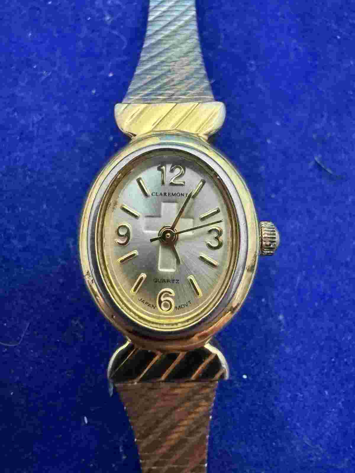 Claremont  Vintage  Ladies Watch 55-052  Stainless Steel  With Cross Working