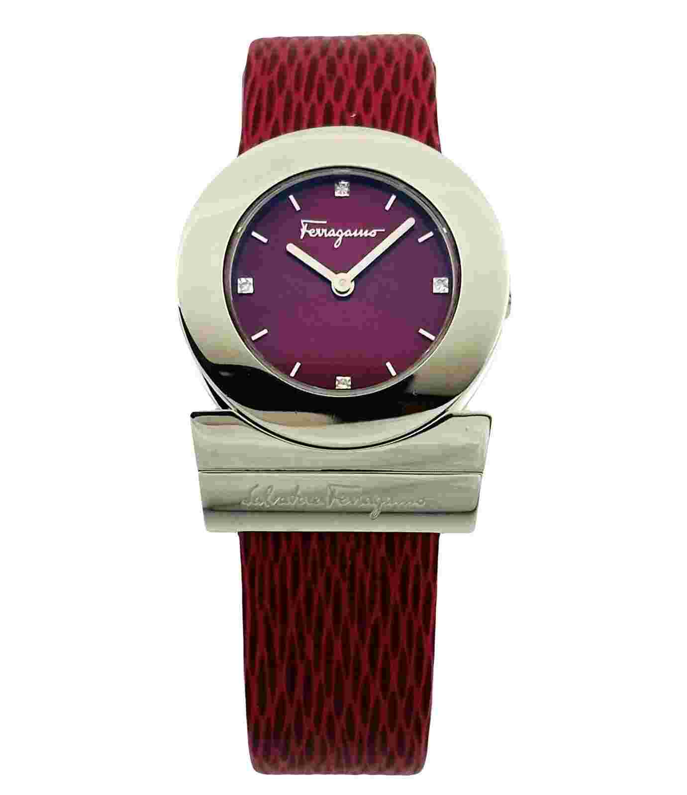 Salvatore Ferragamo GANCINO F56SBQ9926S006 Diamond Index Burgundy Dial Watch