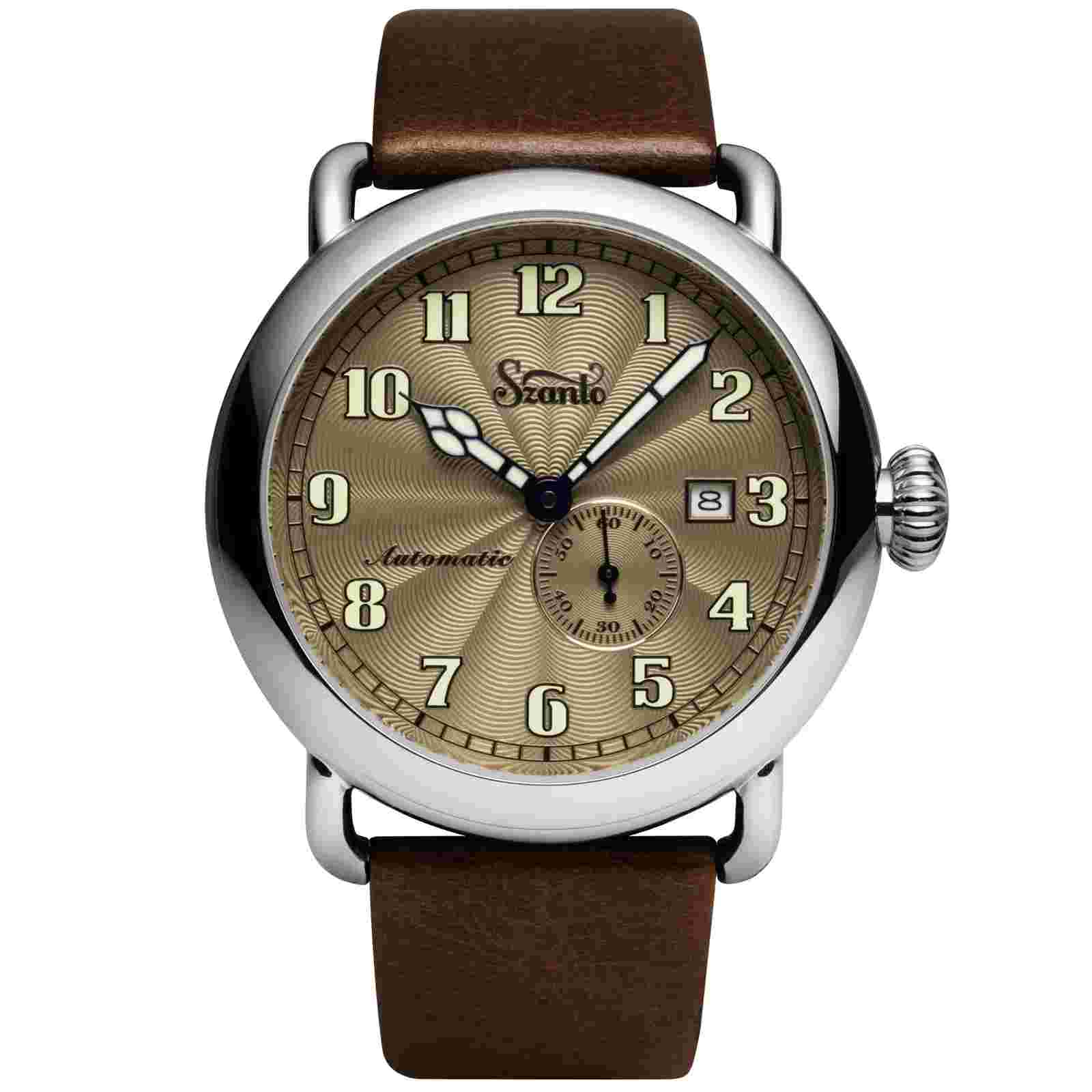 Szanto Men's Watch Officer Classic Round Automatic Brown Dial Strap SZ 6304E