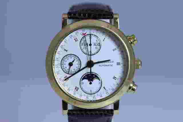 18K Bucherer Automatic Moonphase Chronograph Watch on Lizard Skin Band- 4070