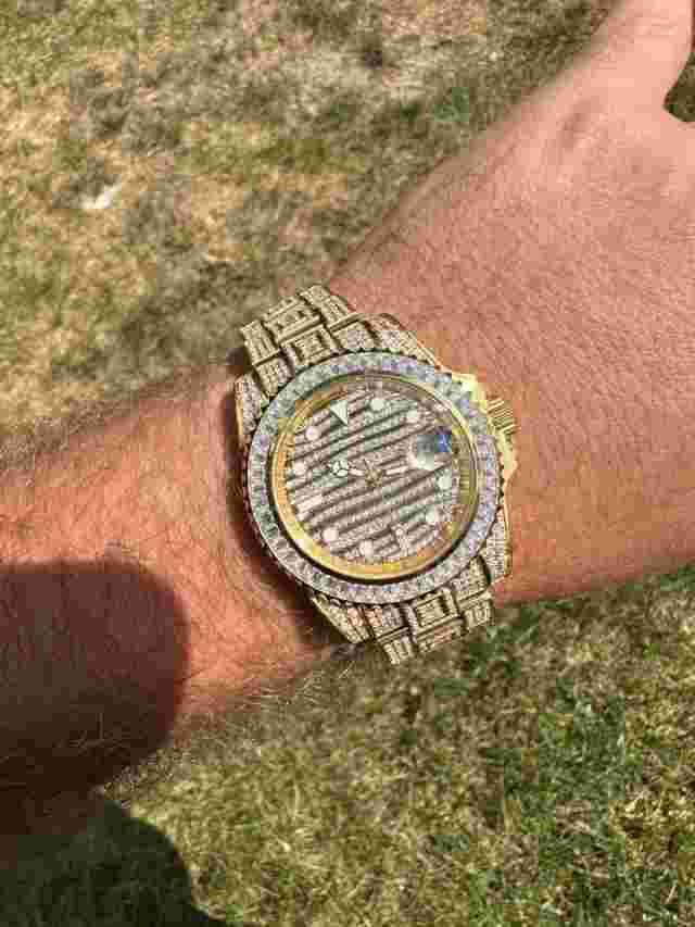Real Baguette MOISSANITE Mens NO ID Presidential Wave Watch Iced Gold  Hip Hop