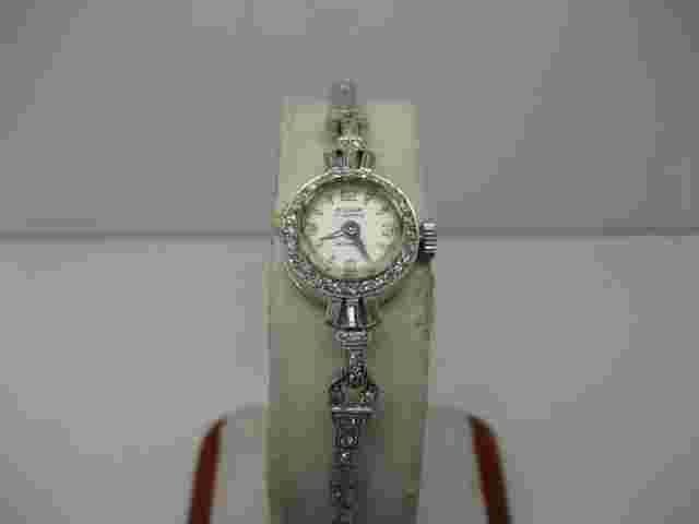 14K WHITE GOLD & DIAMOND ART DECO ELOGA LADIES WRIST WATCH