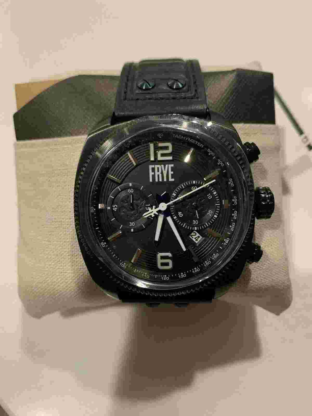 Frye 48mm Moto Engineer Chronograph Black Leather Men’s Watch