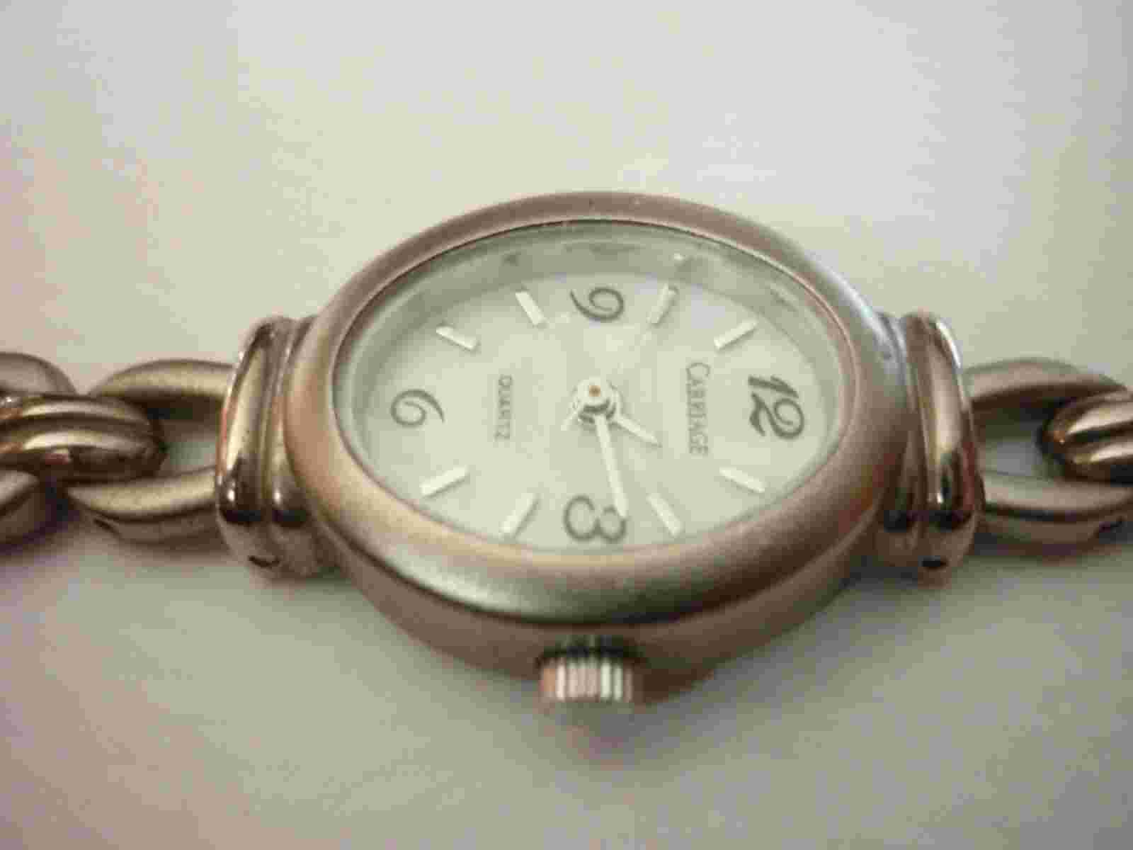 Carriage by Timex Ladies Watch Silver Tone Band Oval 18mm Case WORKS Extra Clasp
