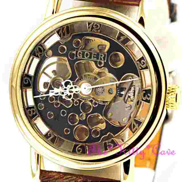 Mechanical Skeleton Heritage Steampunk Gold & Brown Leather Wind-Up Unisex Watch