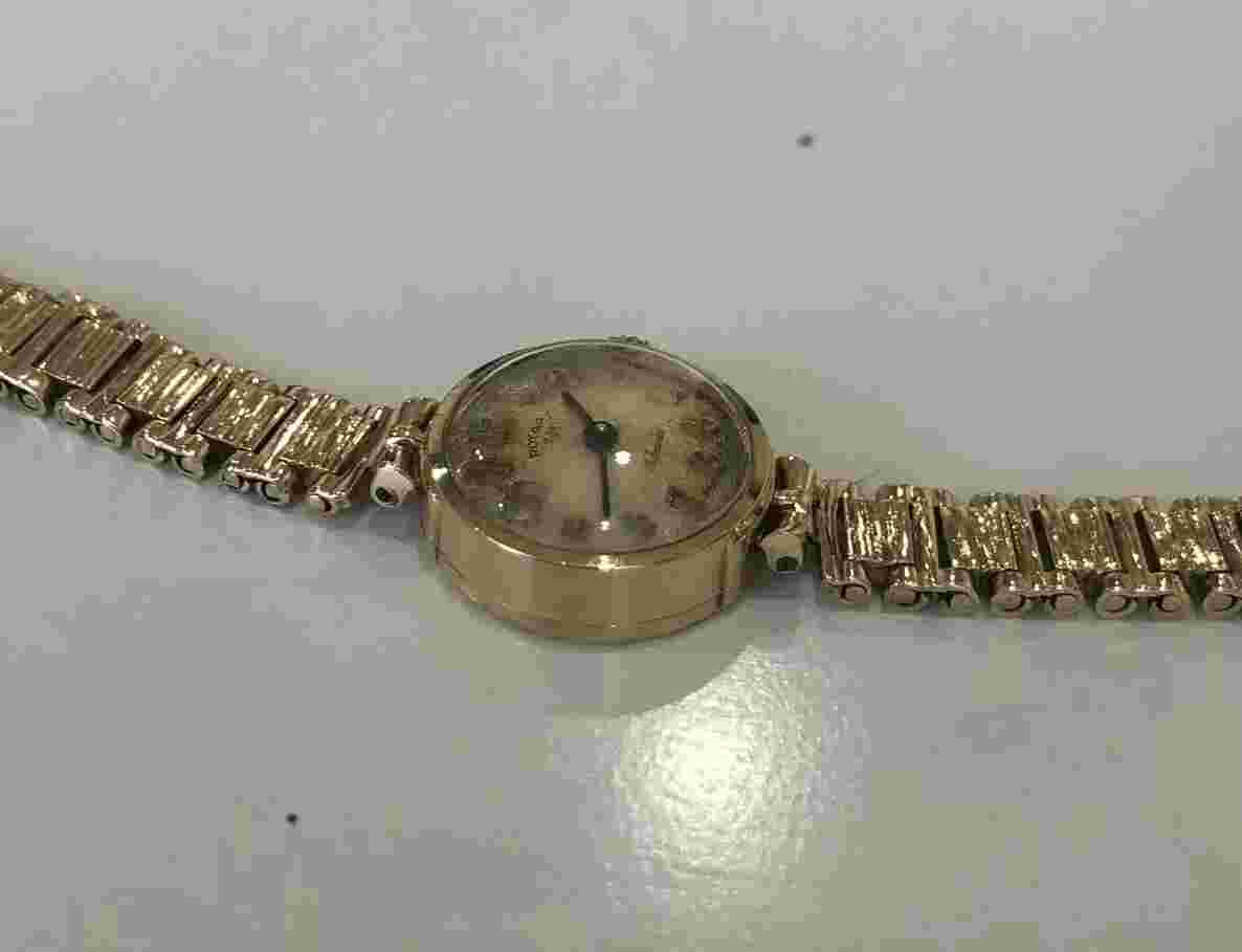 Vintage 9K Solid Gold Bracelet & Case Swiss Wind-Up Rotary Wristwatch - Working