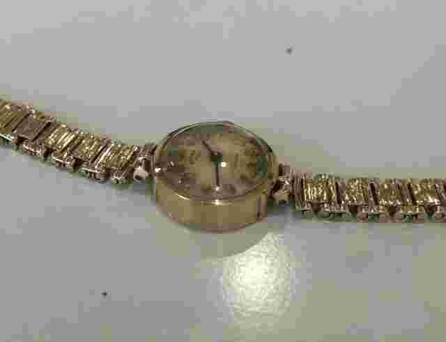 Vintage 9K Solid Gold Bracelet & Case Swiss Wind-Up Rotary Wristwatch - Working