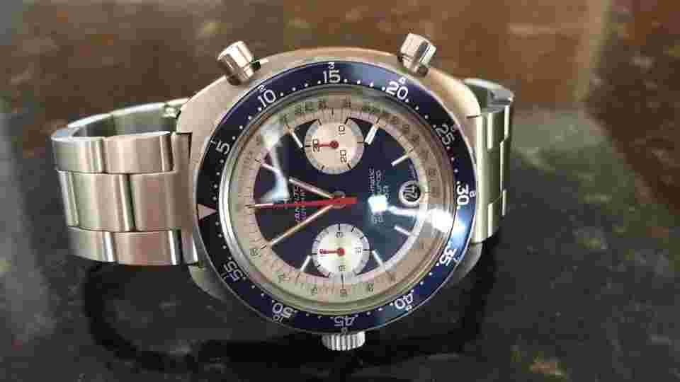 HAMILTON Chrono-Matic D  Pan-Europ 703 Vintage Pilot Chronograph NOS FULL SET