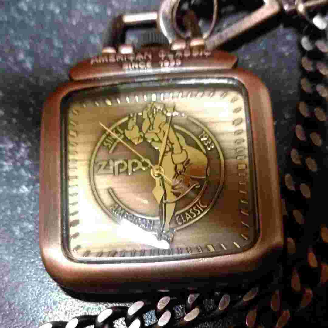 Zippo Vintage Pocket Watch Quartz Rare Retro Open Face Chain