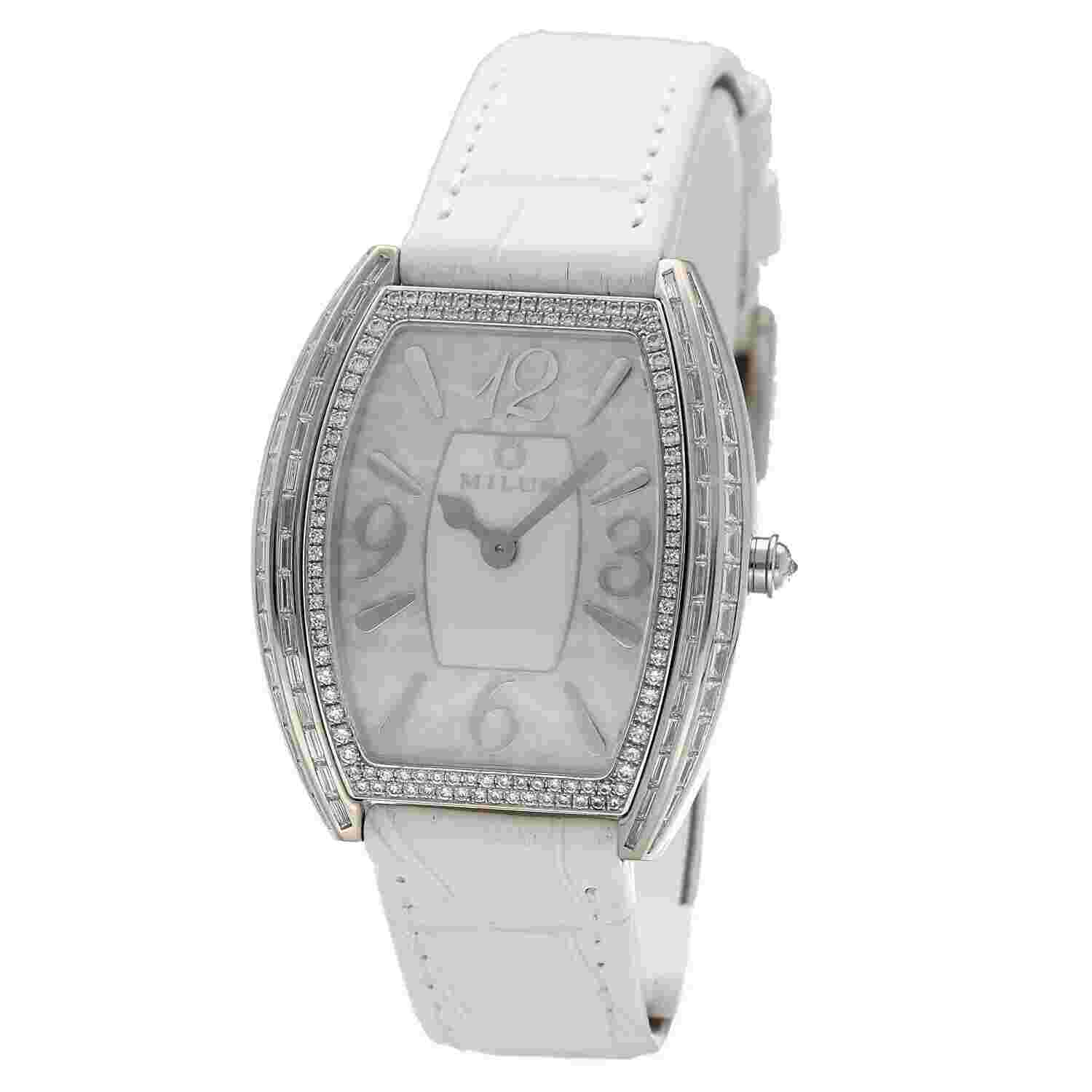 Milus Cirina CIR318 18k White Gold Diamonds White Leather Quartz Women's Watch