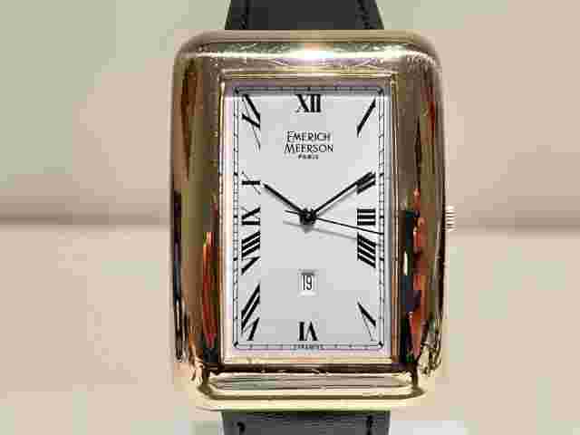 VINTAGE RARE RECTANGLE TANK BIG GOLD PLATED QUARTZ MEN'S WATCH"EMERICH MEERSON "