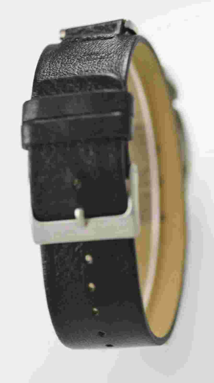 Unlisted Womens Watch Silver Stainless Steel Black Leather Water Res Batt Quartz