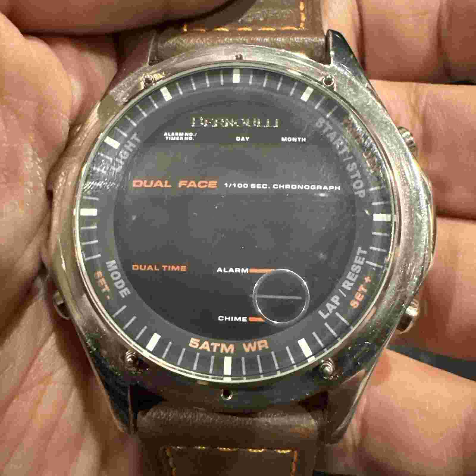 Bernoulli Dual Watch Brown Strap Heavy Mens Watch Selling As Is Very Rare Watch