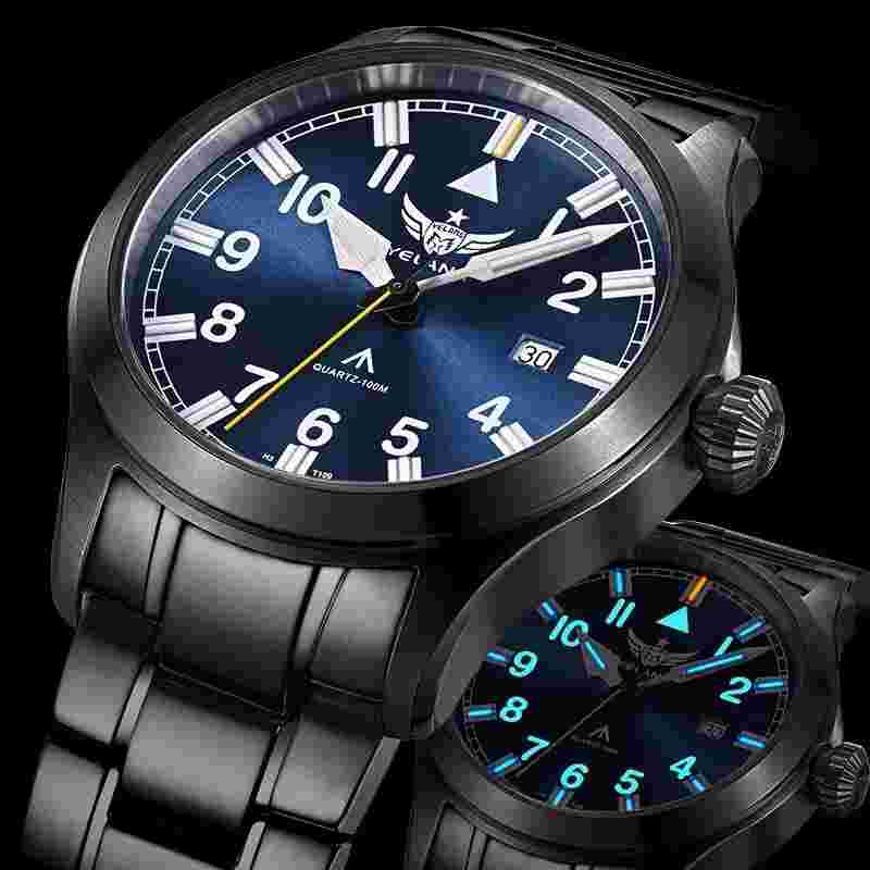 YELANG Men Pilot Watch Sport Luminous Sport Quartz Wristwatch 10ATM Military