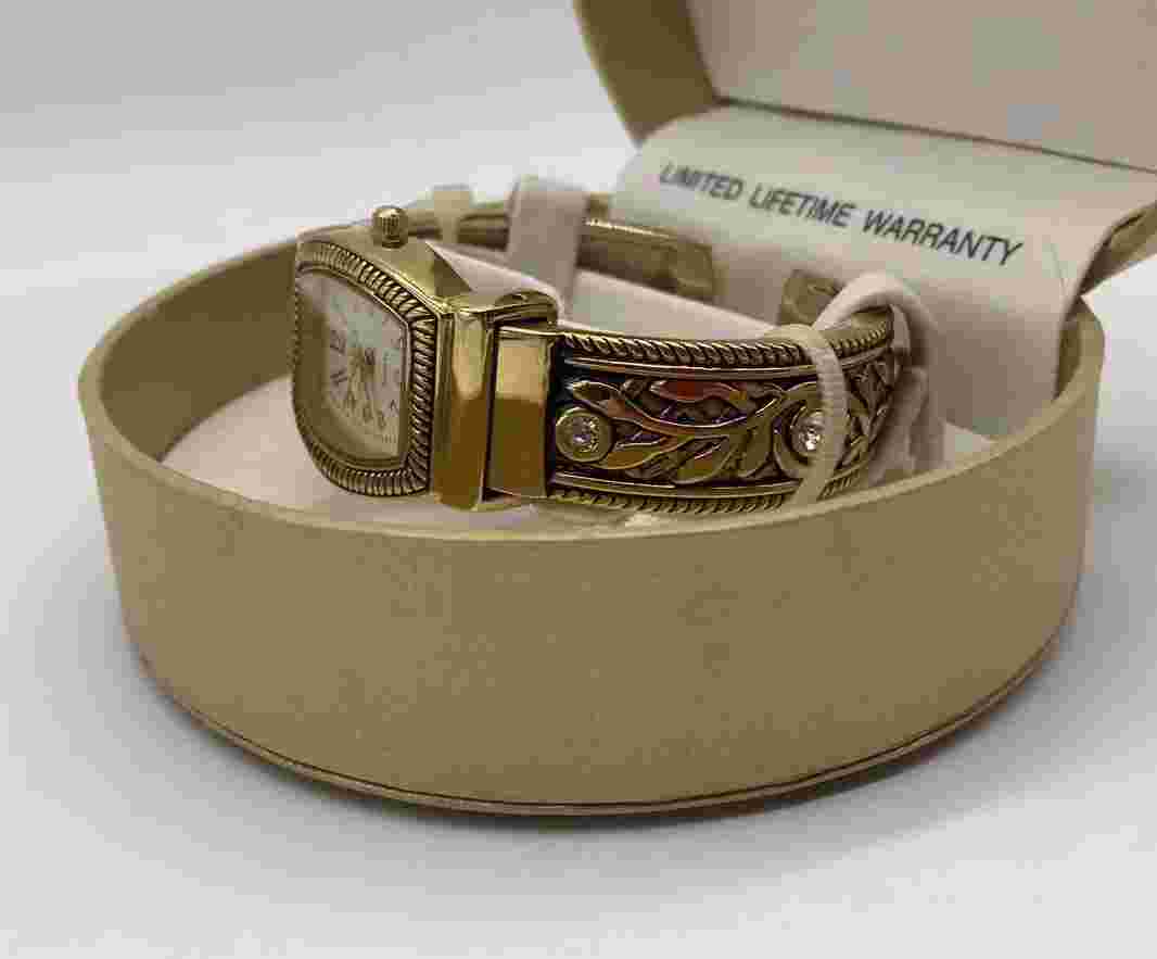 New Studio Time STD2738  Stainless Steel Gold Tone CZ Cuff Band Womens Watch NIB