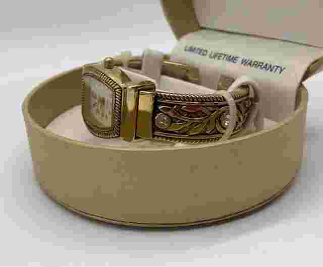 New Studio Time STD2738  Stainless Steel Gold Tone CZ Cuff Band Womens Watch NIB