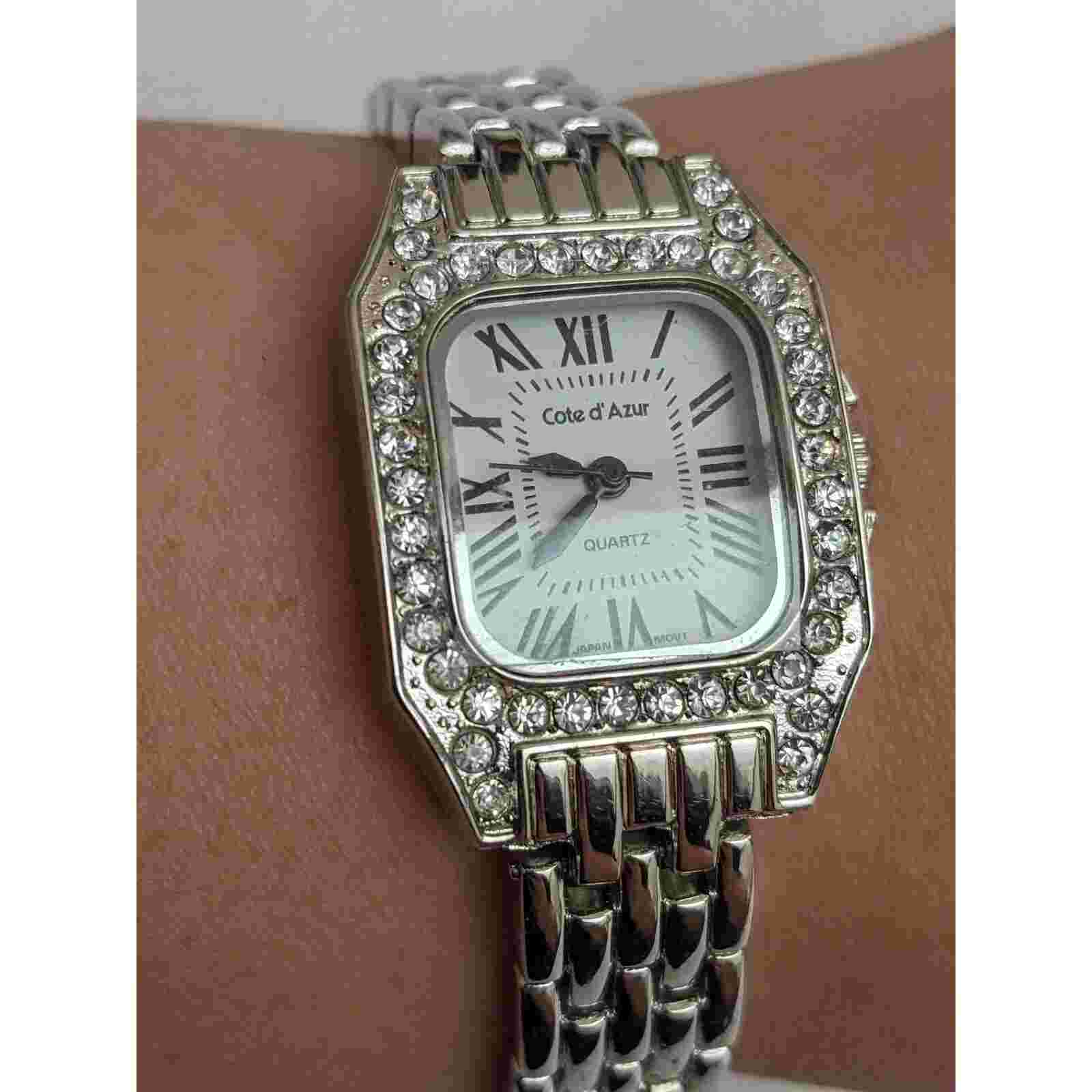 Cote d' Azur Silver Tone Women's Watch with Diamond Accents Working 7.5in