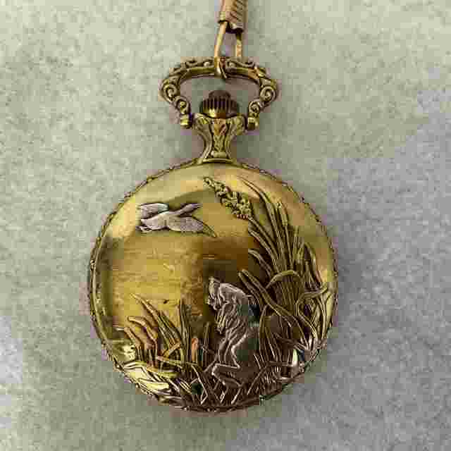 Vintage Bird Dog & Duck Majestron Quartz Pocket Watch with Pocket Knife As-Is