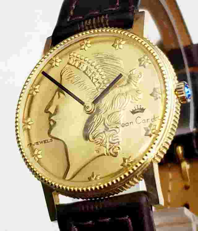 RARE Men's Vintage Watch JEAN CARDOT "Liberty Coin" 17Jewels. Manual Wind