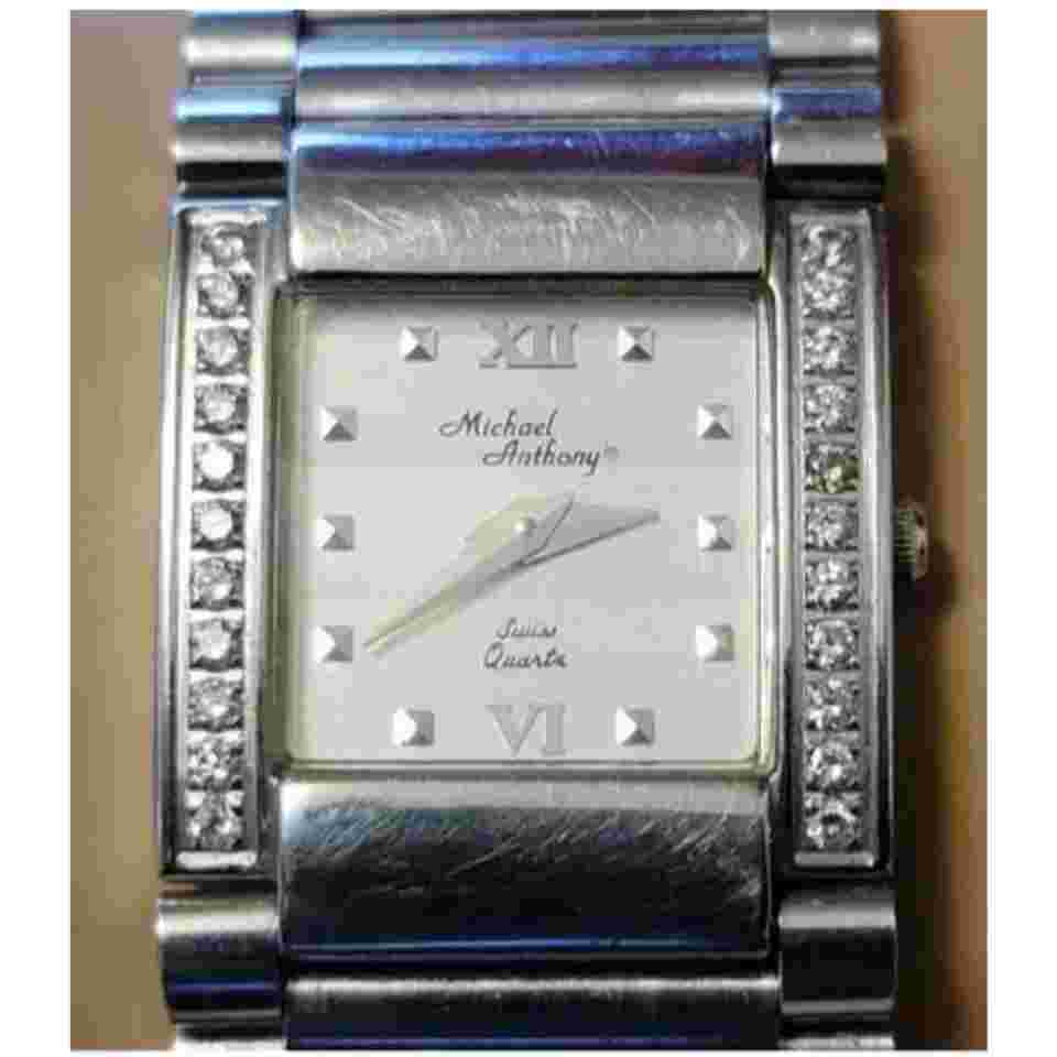 Vintage 1990s Michael Anthony Watch w Diamonds Sapphire Quartz Stainless Steel