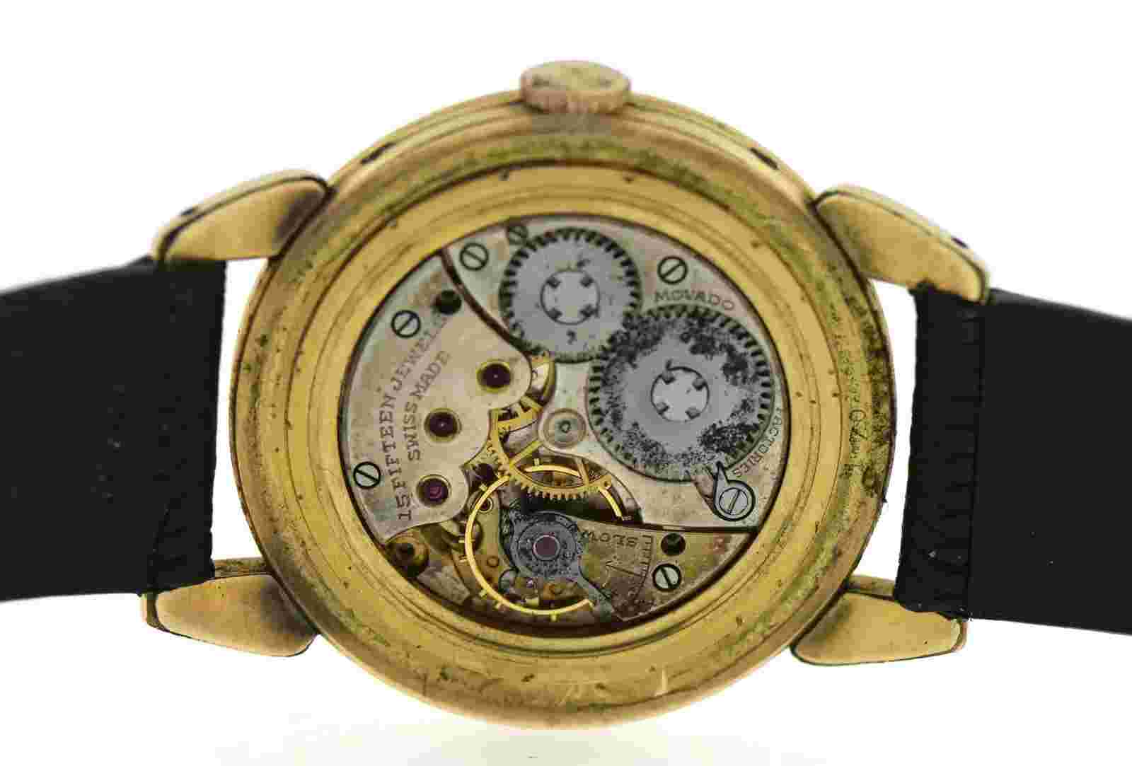 Movado Vintage Calendar Triple Date Ruby Dial 14K Yellow Gold Watch