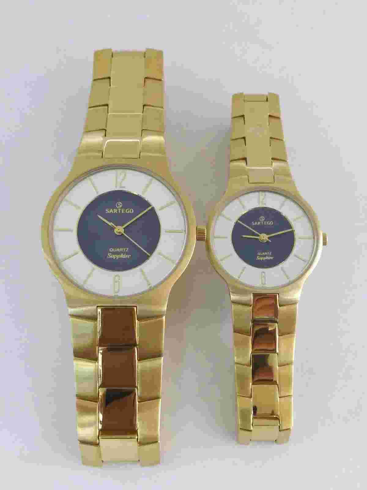 Sartego Seville quartz sapphire 50 meter Gold tone watch PAIR SVQ223 SVQ663