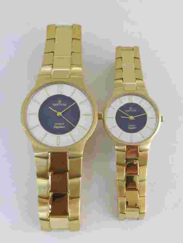 Sartego Seville quartz sapphire 50 meter Gold tone watch PAIR SVQ223 SVQ663