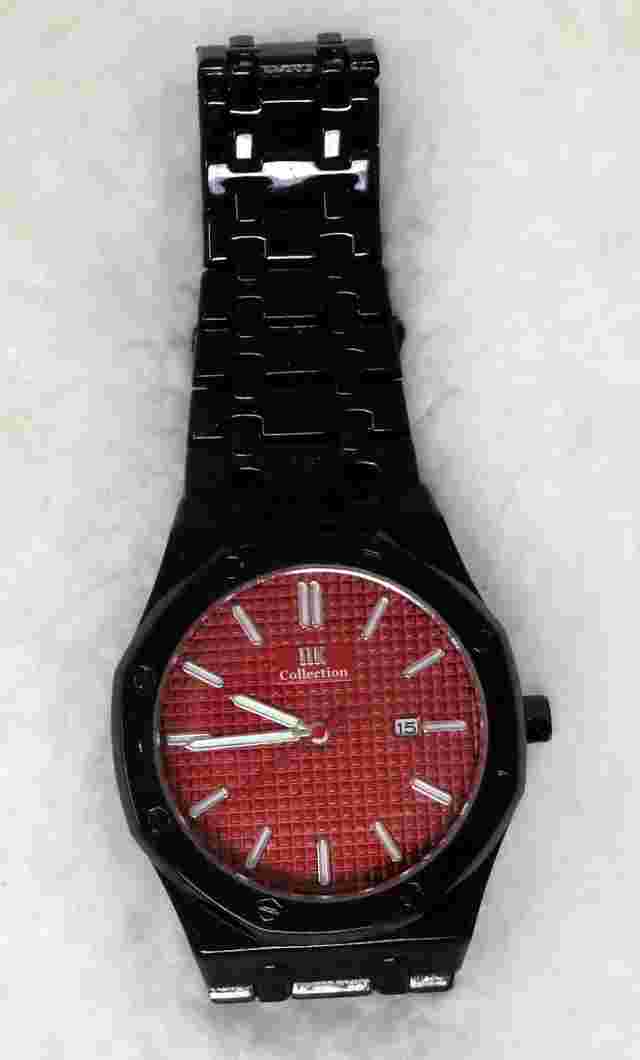 IIK COLLECTION Red Face Black Band Man's Wrist Watch