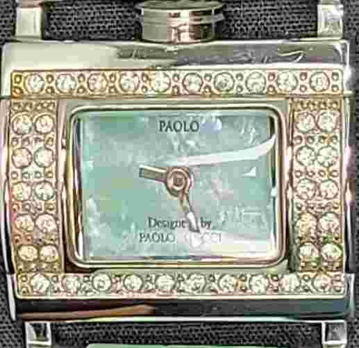 Vtg Paolo GUCCI Stainless Women Japan Quartz Rhinestones Lt Green MOP Watch VGC