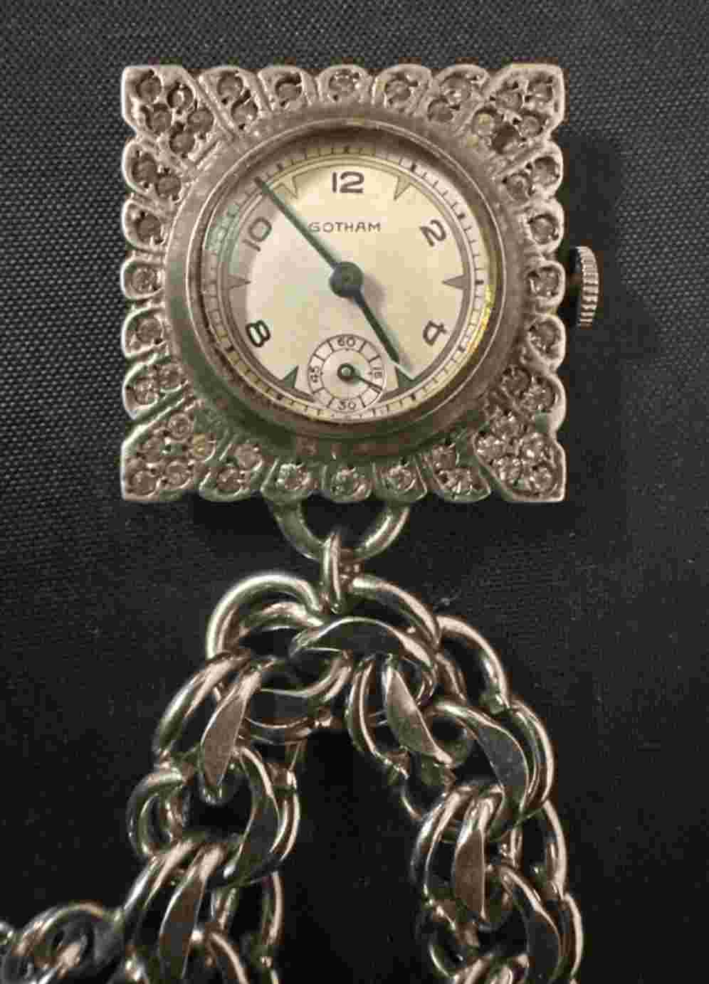 Working Vintage Gotham Double Chain Link Bracelet Watch