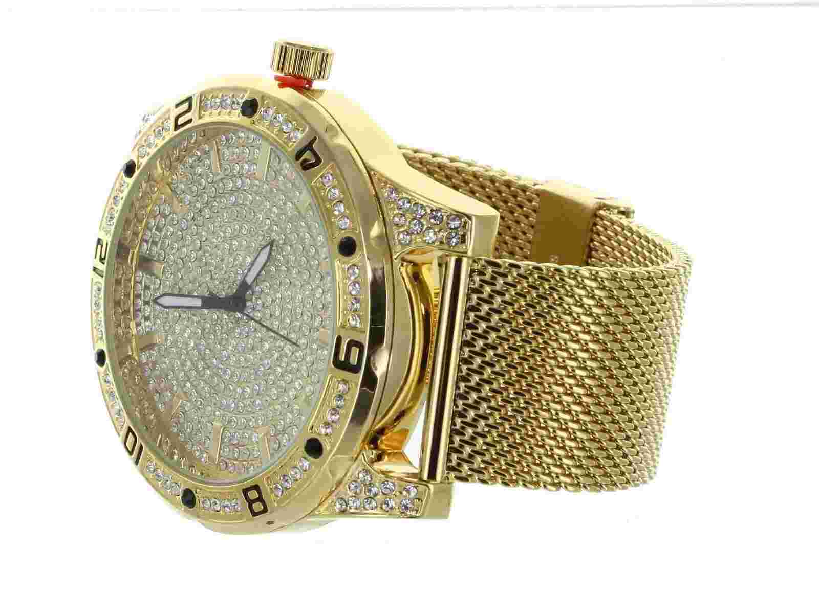 NY LONDON Men Hip-Hop Gold Plated Rapper's Metal Band C. Zirconia Luxury Watch